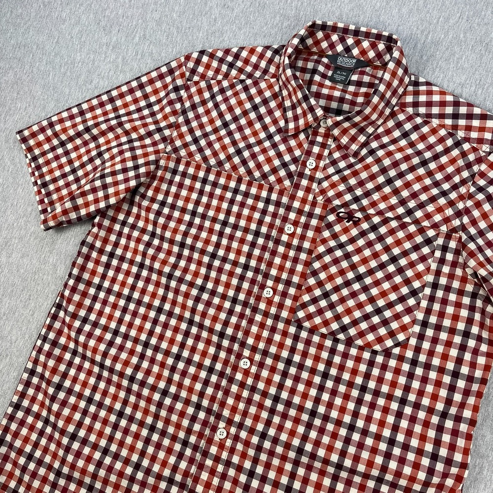 Outdoor Research Discovery Short Sleeve Shirt Mens XL Red Plaid Wool Blend